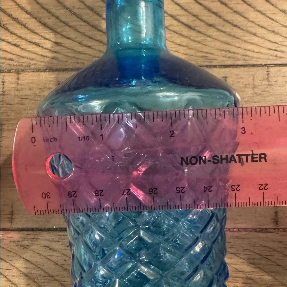 Vintage Light Blue Glass Genie Bottle Decanter w/ Glass Stopper Made in Taiwan